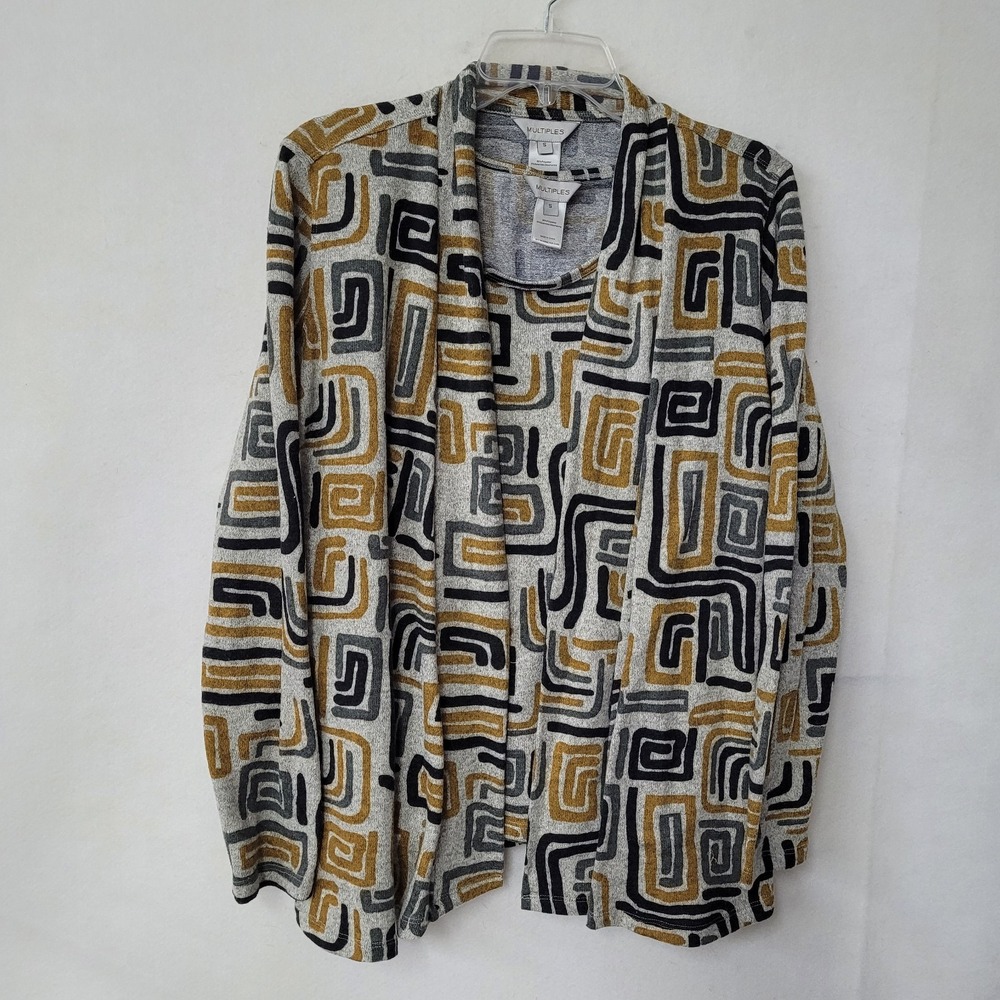 Multiples Sweater Set Womens Small Geometric‎ Print Tank Open Cardigan Stretch
